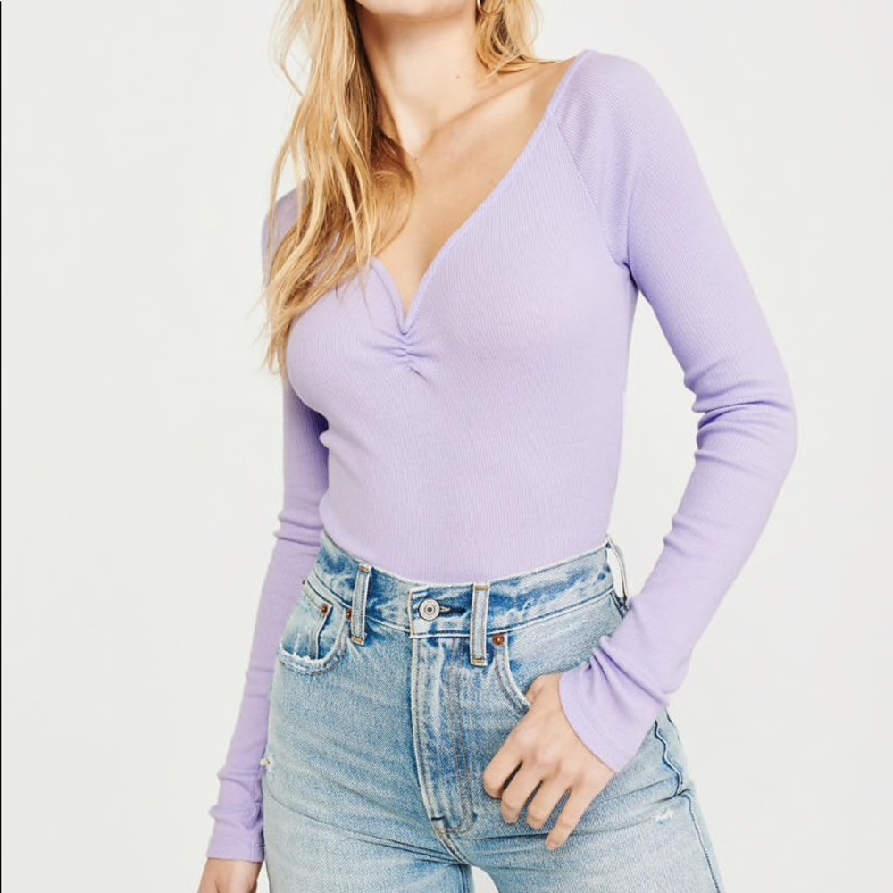 Notch Neck Ribbed Top